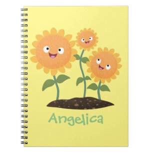 Carnet Caricature joli tournesol souriant illustration