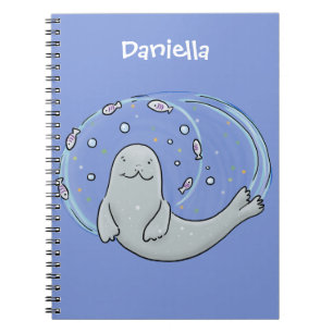 Carnet Caricature joyeux de phoque et de poisson bleu