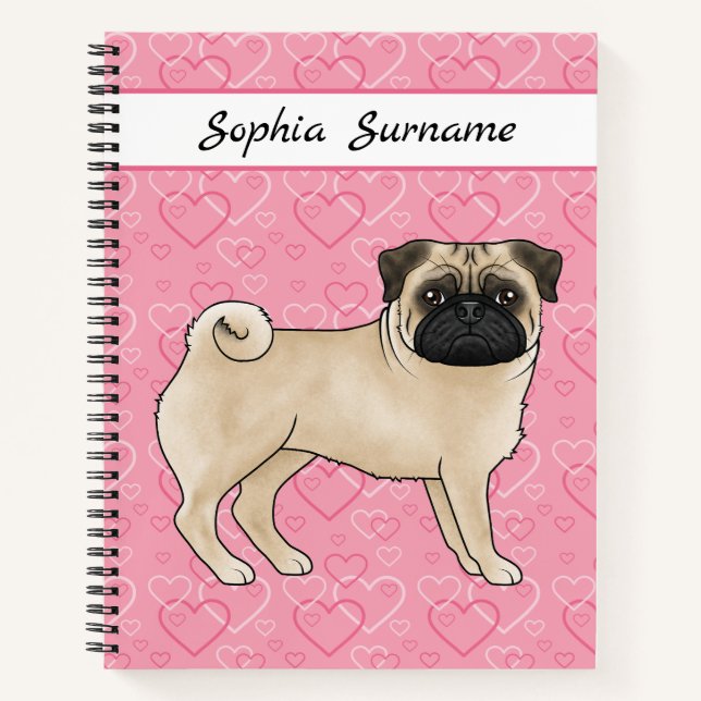 Carnet Carlin Fun Chien Cute Mops Et Coeurs Rose Avec Tex (Devant)