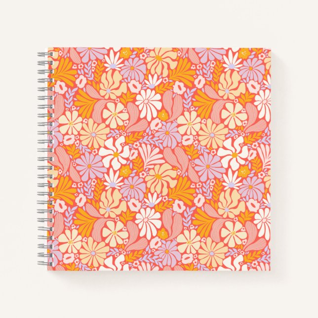 Carnet carré à spirale avec couverture florale rét (Devant)
