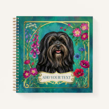 Carnet carré personnalisé Lhasa Apso noir et feu