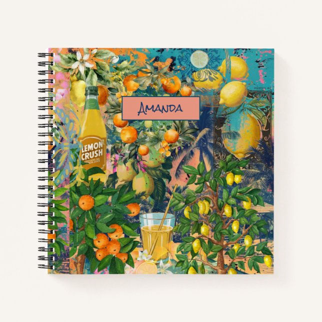 Carnet Carreaux fleuris chic orange sicilien (Devant)