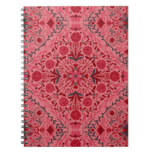 Carnet Carreaux floraux en rouge et pastèque rose