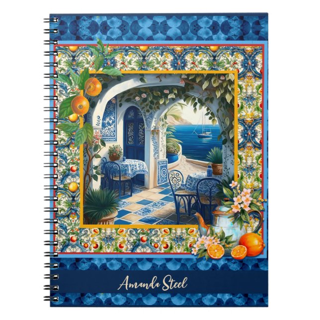Carnet Carrelage bleu d'agrumes méditerranéen sicilien (Devant)