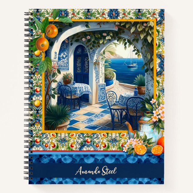 Carnet Carrelage bleu d'agrumes méditerranéen sicilien (Devant)