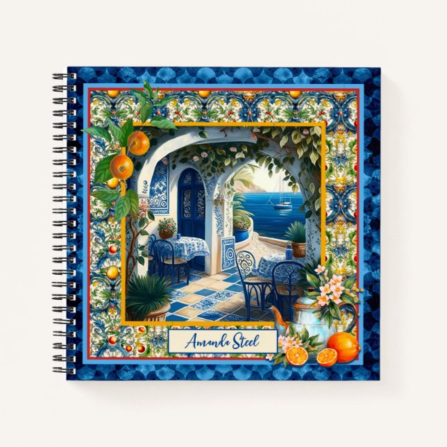 Carnet Carrelage bleu d'agrumes méditerranéen sicilien (Devant)