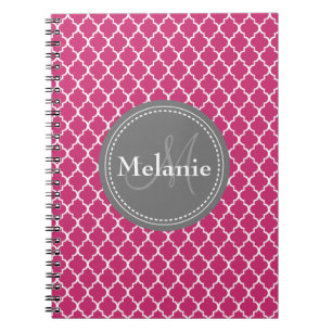 Carnet Carrelage rose marocain Motif Gris Monogramme