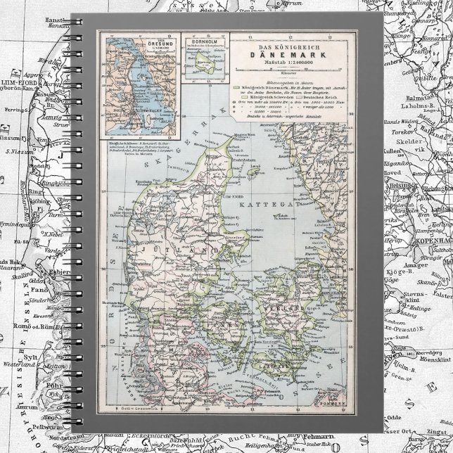 Carnet Carte antique du Danemark, Danmark en danois, 1905 (Créateur téléchargé)