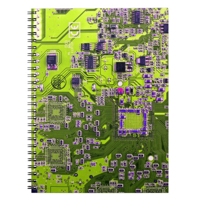 Carnet Carte de circuit Geek d'ordinateur Neon Jaune (Devant)