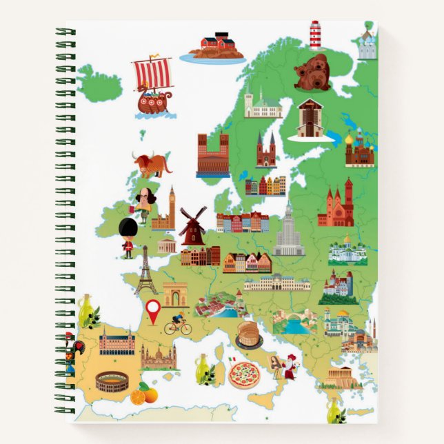 Carnet Carte de dessin animé Europe (Devant)
