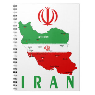 Carnet Carte de l'Iran avec drapeau et emblème