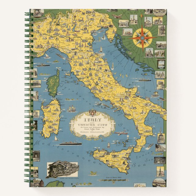 Carnet Carte de l'Italie avec la ville du Vatican (Devant)