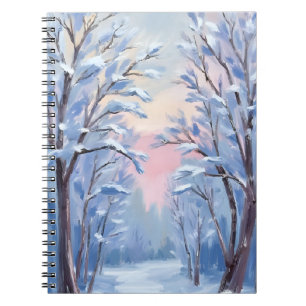 Carnet Carte de peinture à l'aquarelle de la forêt enneig