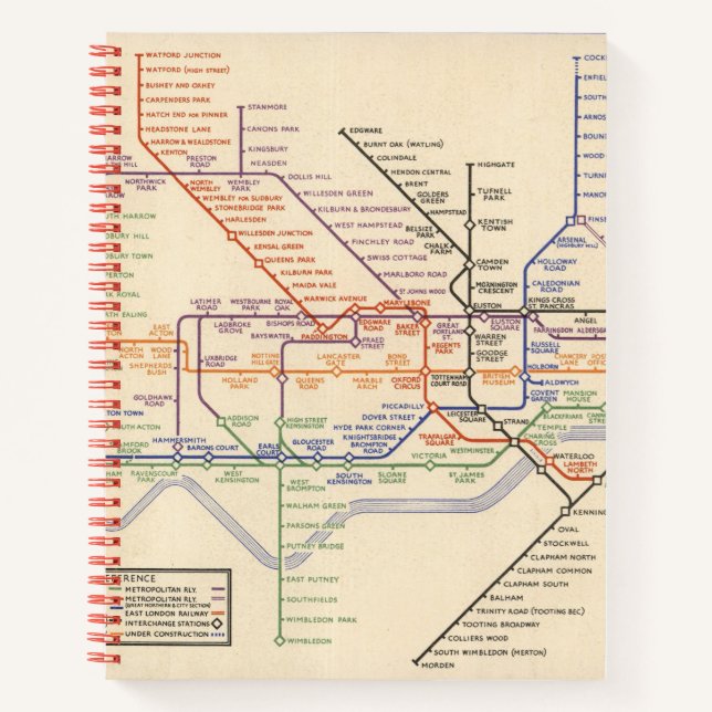 Carnet Carte des chemins de fer souterrains de Londres (Devant)