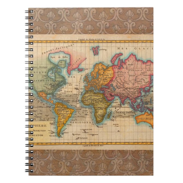 Carnet Carte du monde 1700s Antique Continents (Devant)