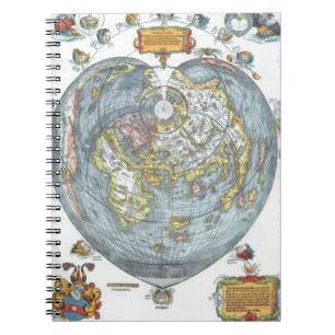 Carnet Carte du monde antique en forme de cœur vintage Pe
