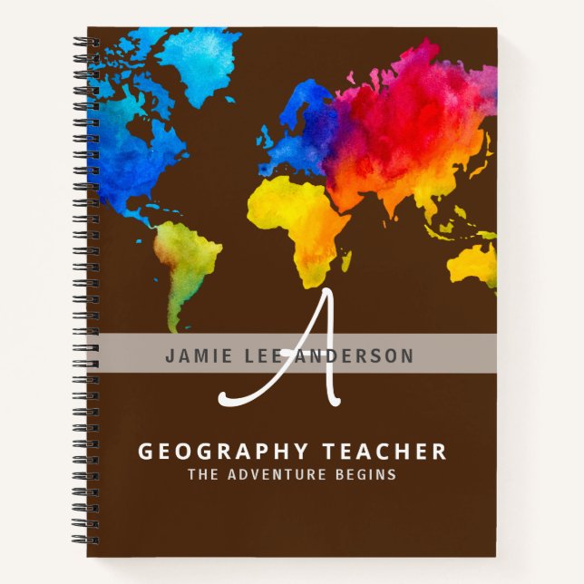 Carnet Carte du monde GEOGRAPHIE ENSEIGNANT Monogramme Jo (Devant)