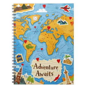 Carnet Carte du monde Heart Pins Aventure Attend
