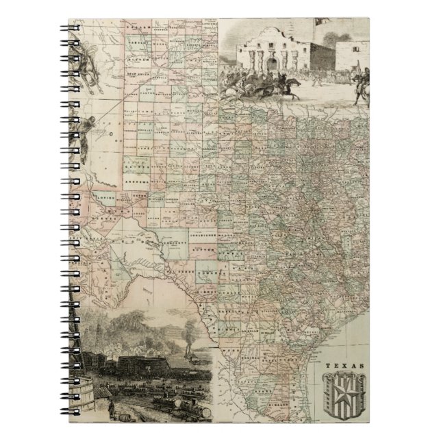 Carnet Carte du Texas aux frontières du comté (Devant)