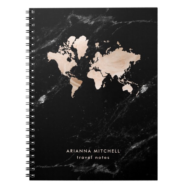Carnet Carte légère du monde d'or sur le marbre noir (Devant)