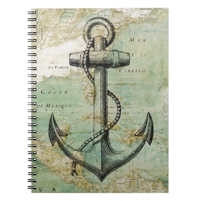 Carnet Carte nautique antique avec l'Ancre (Devant)