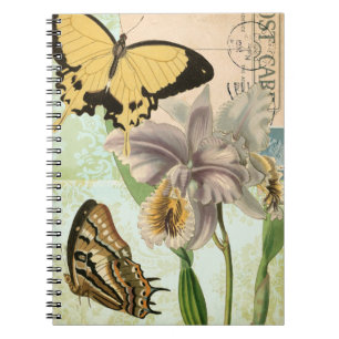 Carnet Carte postale vintage avec papillons et fleurs