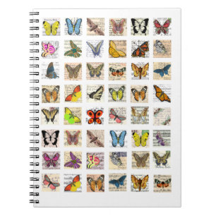 Carnet carte postale vintage papillon feuille de collage 