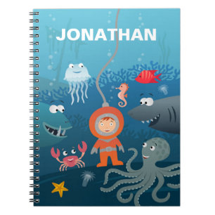 Carnet Cartoon Diver Enfant Vie sous-marine Animaux aquat