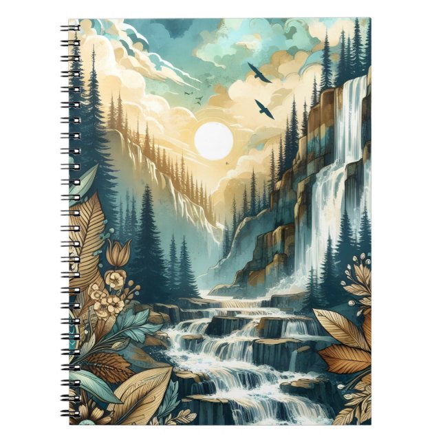 Carnet Cascade de Forest Mountain Boho Motif naturel (Devant)