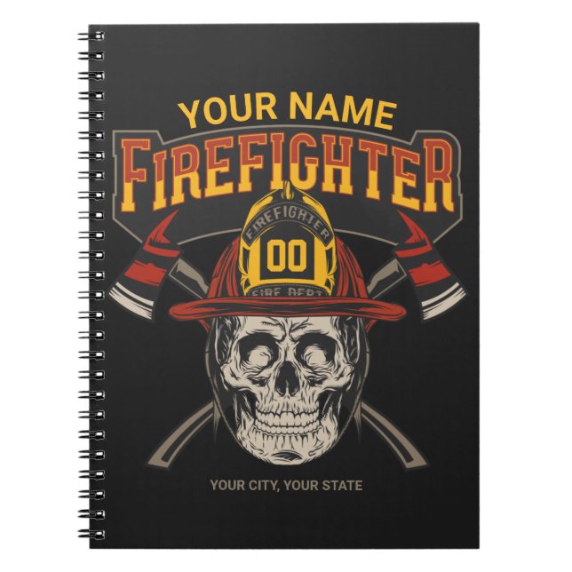 Carnet Casque de crâne pompier personnalisé Ax pompier (Devant)