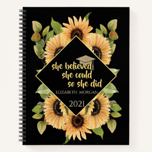 Carnet Casquette de diplômé pailletée Tournesols