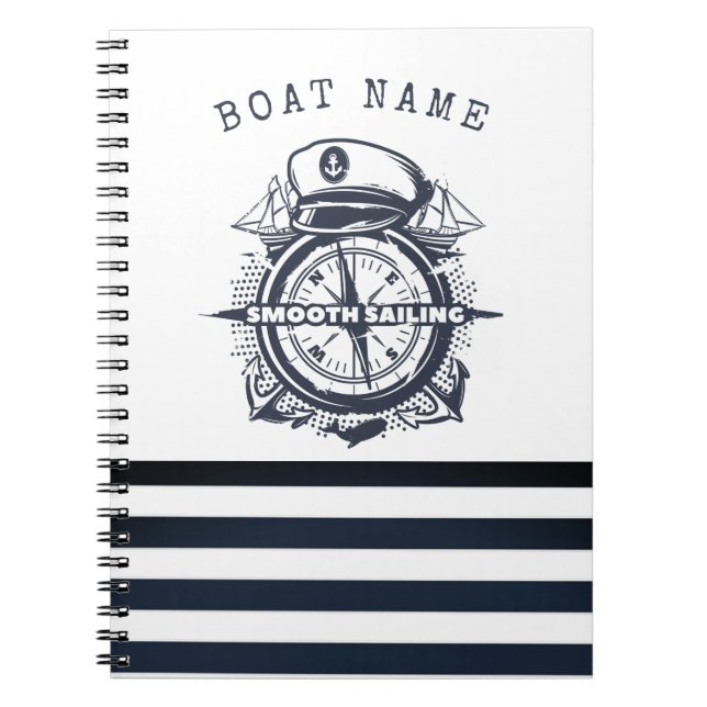 Carnet Casquette nautique, Ancre, Roue Marine Bleu rayé (Devant)