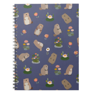 Carnet Castors & nénuphars sur fond bleu foncé