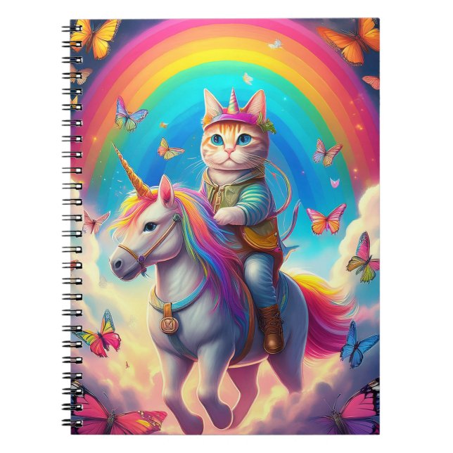 Carnet Cat Riding Unicorn with Rainbows and Butterflies (Devant)
