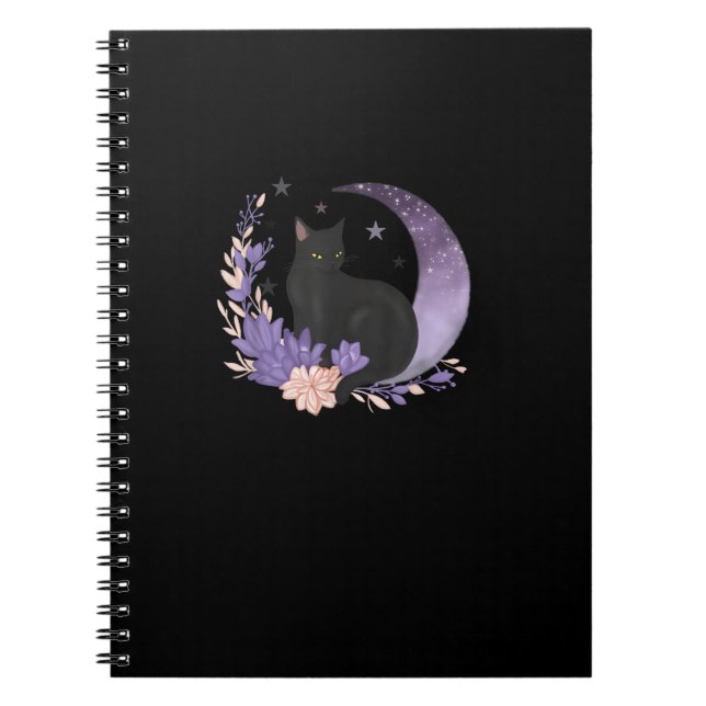 Carnet Cat Witchy Moon Flowers Pastel Goth Goblincore (Devant)