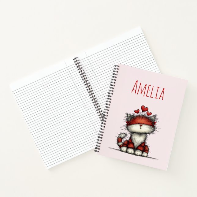 Carnet Cat with Red Love Hearts Cute and Funny (Intérieur)
