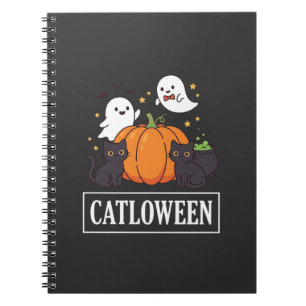 Carnet Catloween Drôle Chat Halloween Fantôme Citrouille