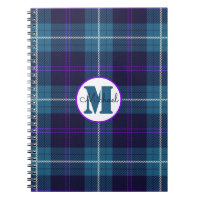 Celadon Blue Plaid Tartan Monogramme Nom du script