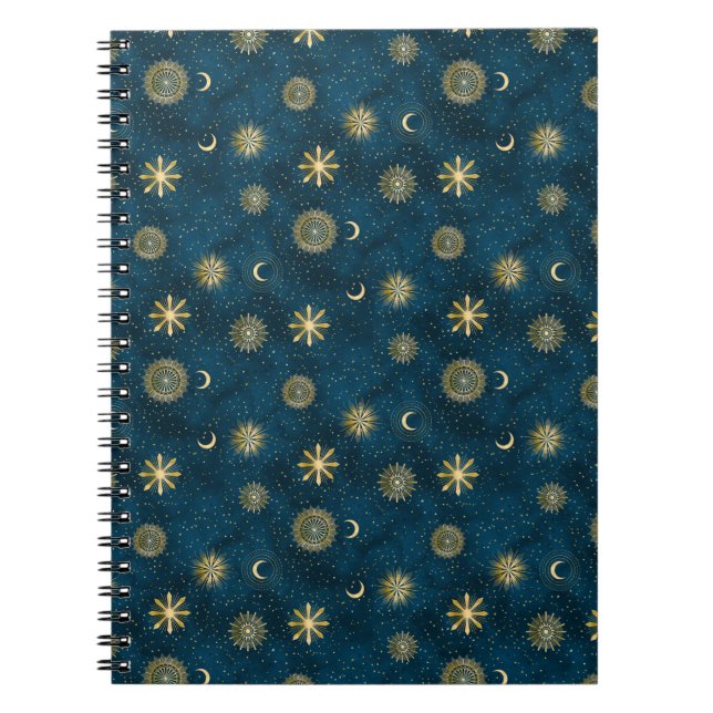 Carnet Céleste Bleu et Or Starry Night Crescent Lune (Devant)