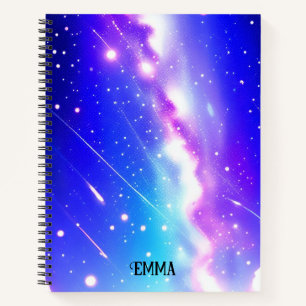 Carnet Céleste bleu et rose Galaxie Nom personnalisé