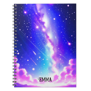 Carnet Céleste bleu et rose Galaxie Nom personnalisé