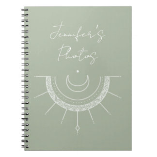 Carnet Céleste jolie Lune Soleil Vert Olive Personnalisée
