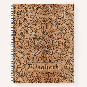 Carnet Cercles floraux en bois sculpté Mandala Personnal