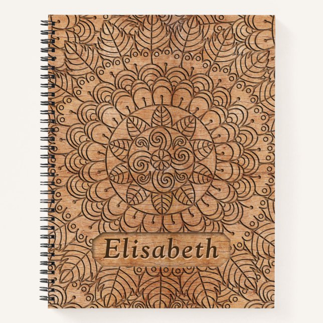 Carnet Cercles floraux en bois sculpté Mandala Personnali (Devant)