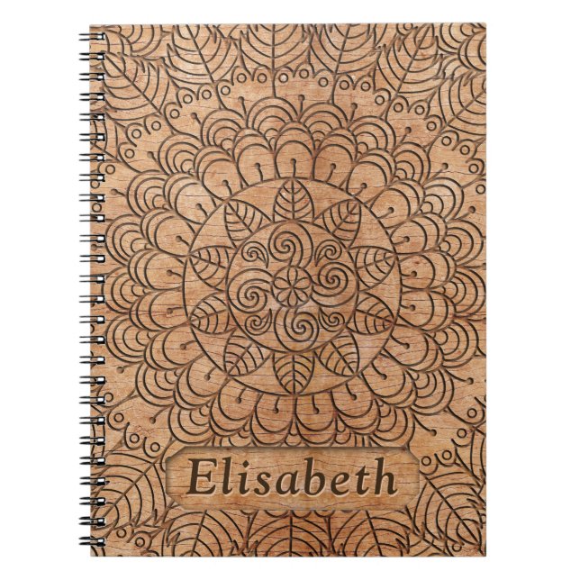 Carnet Cercles floraux en bois sculpté Mandala Personnali (Devant)
