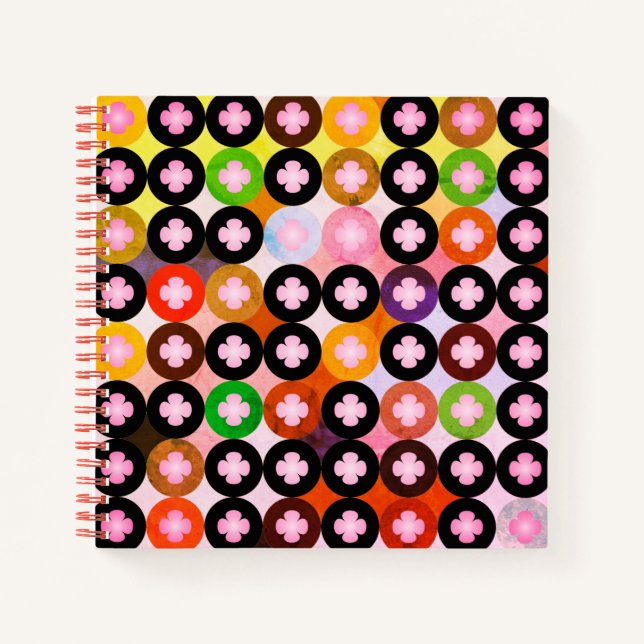 Carnet Cercles multicolores cool et Cloches roses (Devant)