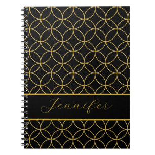 Carnet Cercles Personnalisés Noir & Or Luxueux