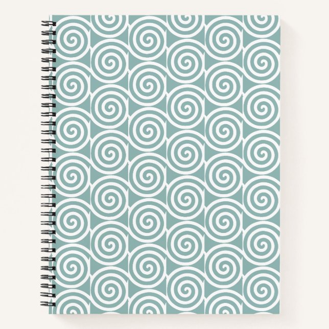 Carnet Cercles spiraux Abstraits en bleu et blanc argenté (Devant)