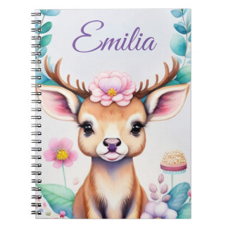 Carnet Cerf aux fleurs - motif enfantin à l'aquarelle