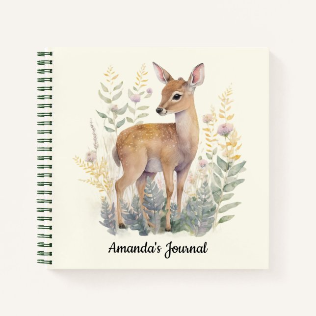 Carnet Cerf de bébé mignon personnalisé dans la nature (Devant)